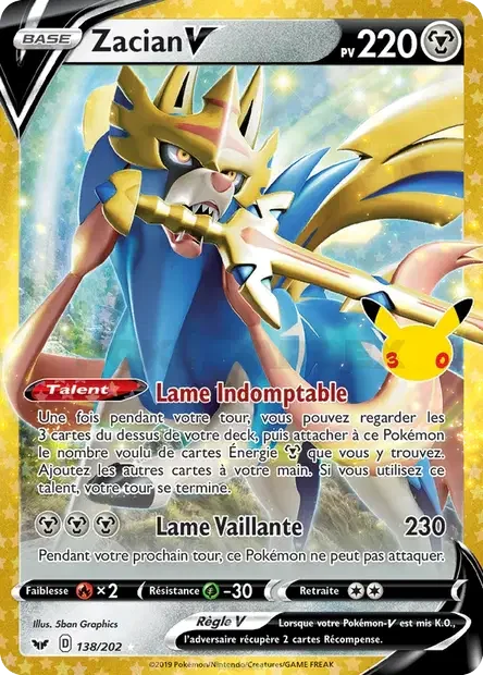 Zacian-V — carte Pokémon 30ᵉ Anniversaire